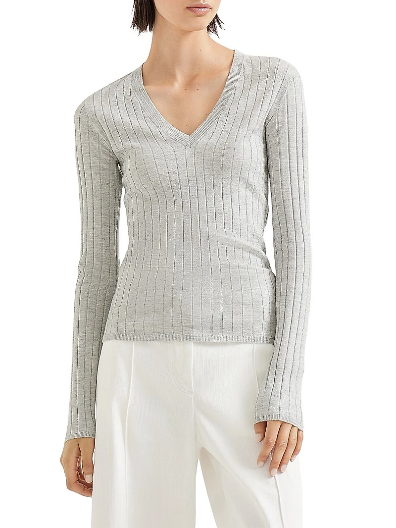 Sparkling Cashmere and Silk Rib Knit Sweater