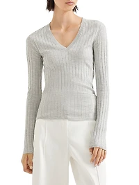 Sparkling Cashmere and Silk Rib Knit Sweater