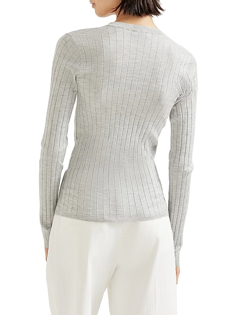 Sparkling Cashmere and Silk Rib Knit Sweater