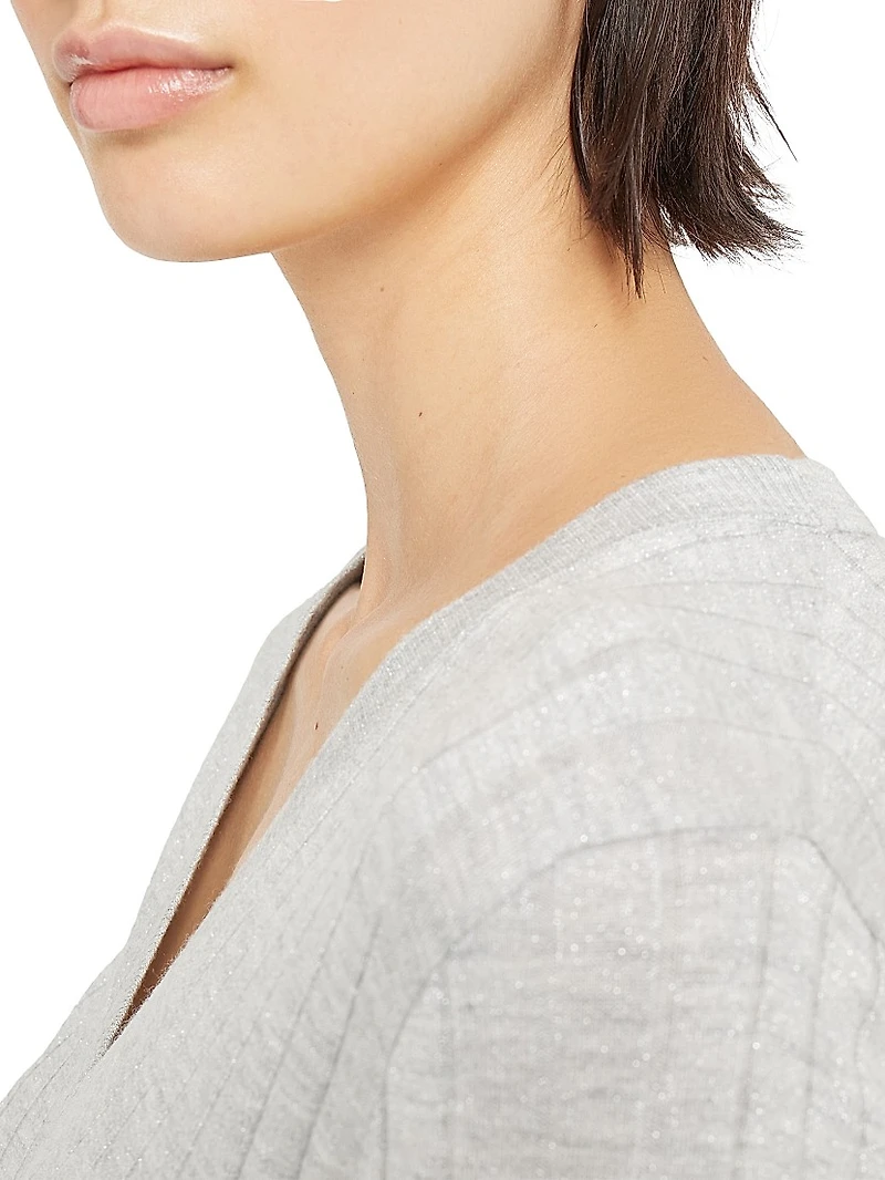 Sparkling Cashmere and Silk Rib Knit Sweater