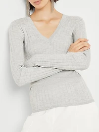 Sparkling Cashmere and Silk Rib Knit Sweater