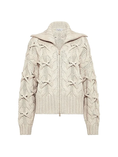 Crisscross Cable Cardigan Cashmere Feather Yarn