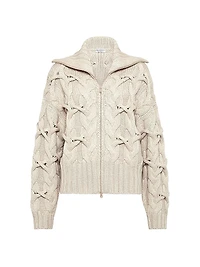 Crisscross Cable Cardigan Cashmere Feather Yarn