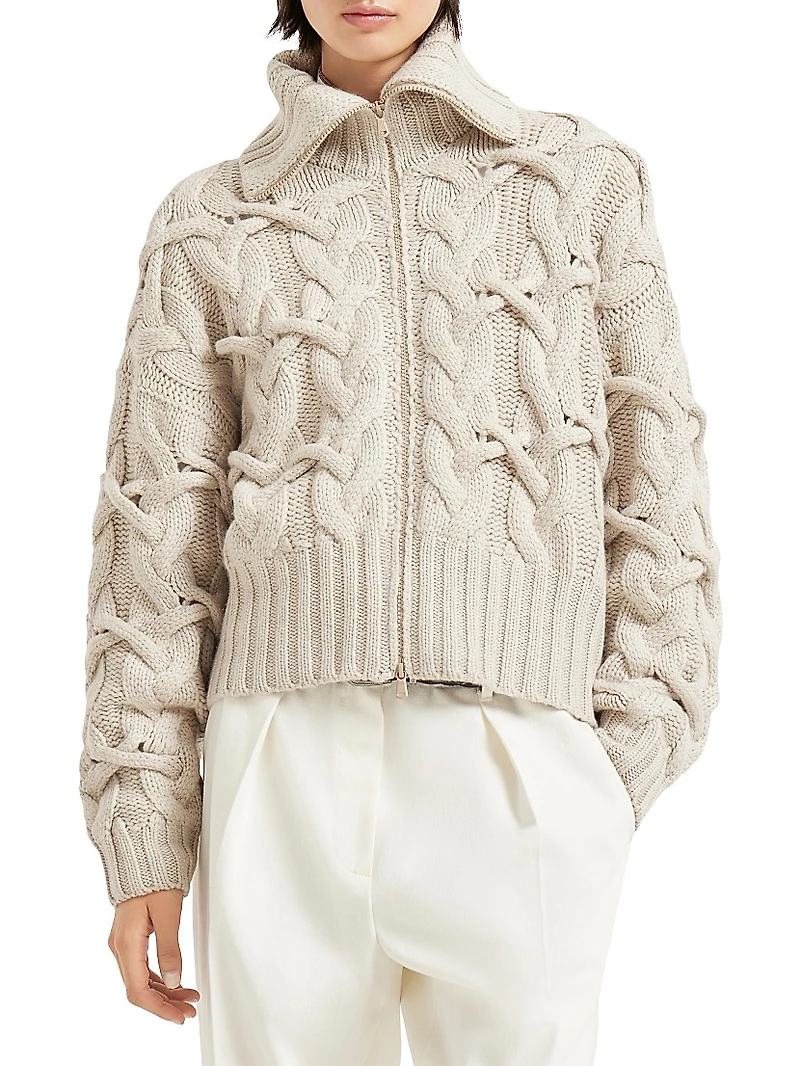 Crisscross Cable Cardigan Cashmere Feather Yarn