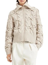 Crisscross Cable Cardigan Cashmere Feather Yarn