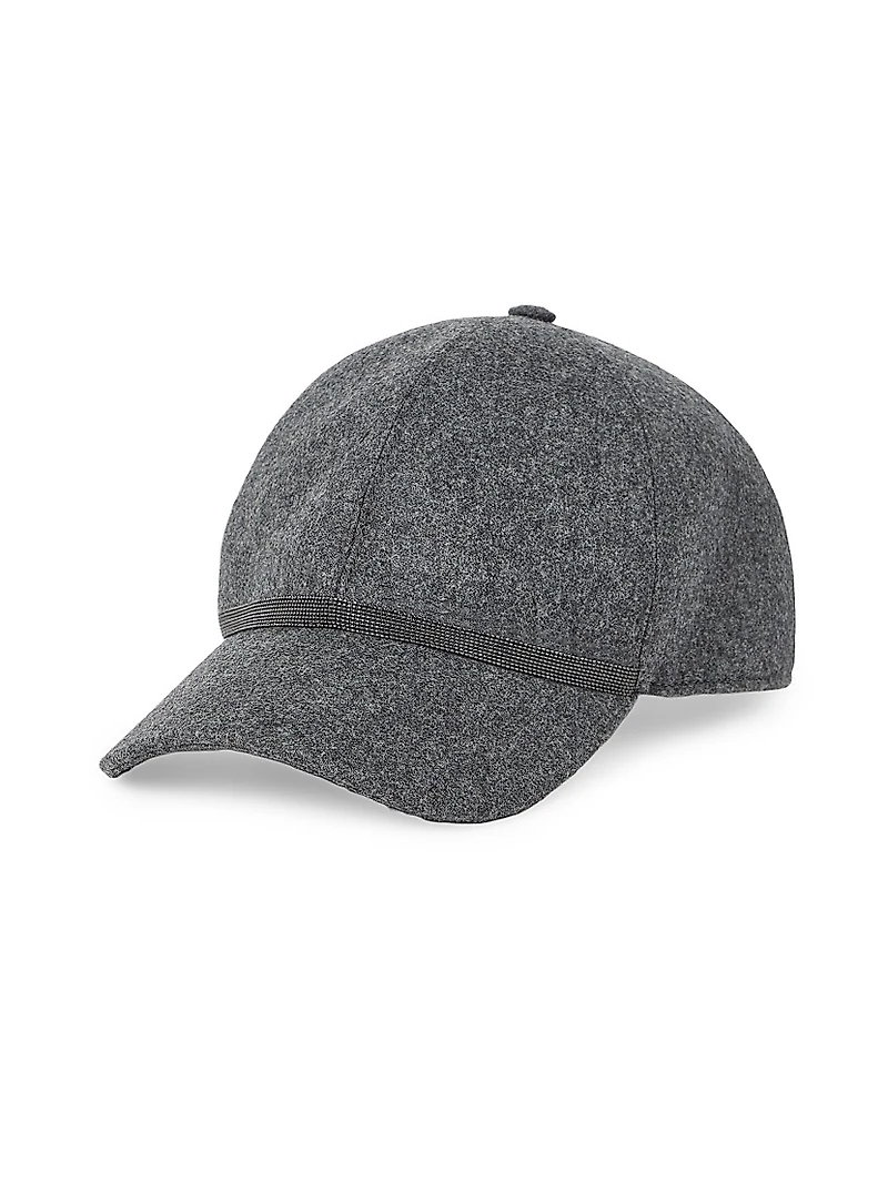 Virgin Wool and Cashmere Flannel Baseball Cap with Shiny Band