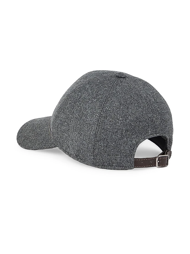Virgin Wool and Cashmere Flannel Baseball Cap with Shiny Band