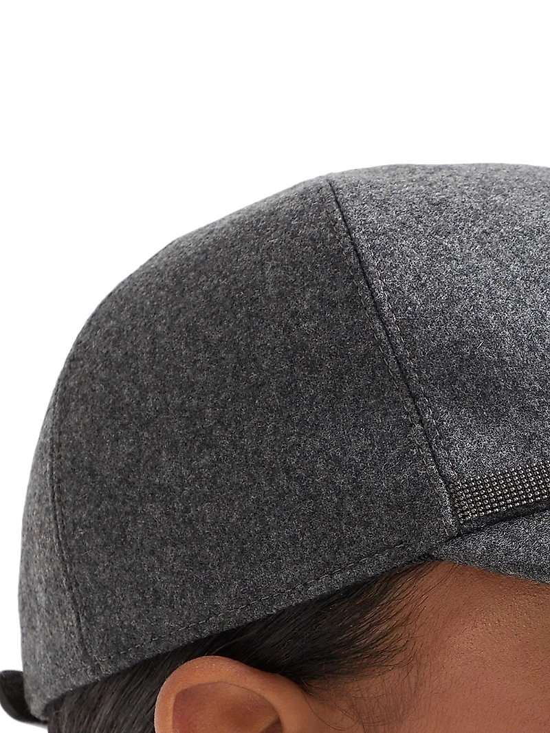 Virgin Wool and Cashmere Flannel Baseball Cap with Shiny Band