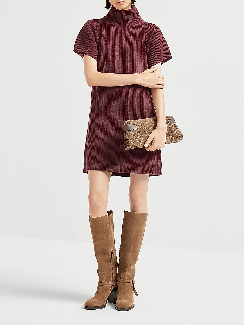 Virgin Wool, Cashmere and Silk English Rib Knit Dress