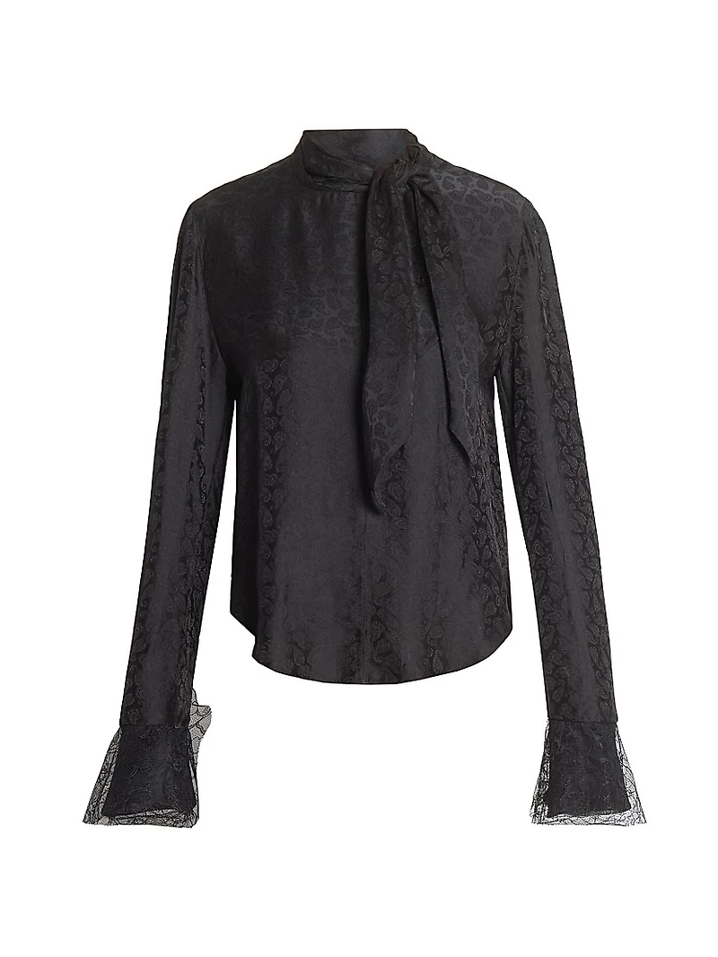 Raphaella Paisley Jacquard Tie-Neck Blouse