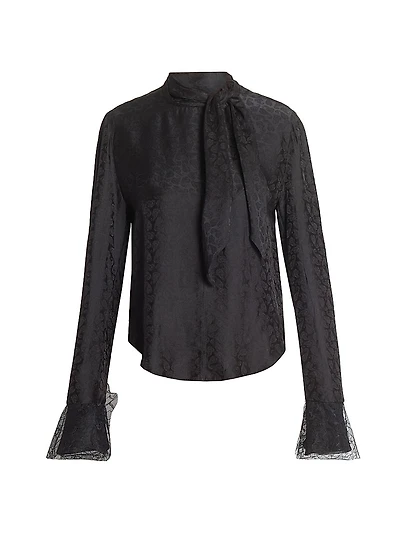 Raphaella Paisley Jacquard Tie-Neck Blouse