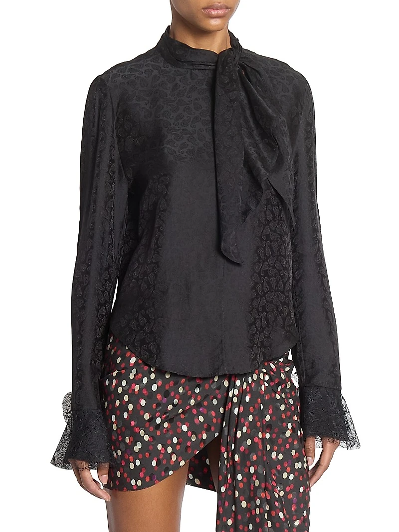 Raphaella Paisley Jacquard Tie-Neck Blouse