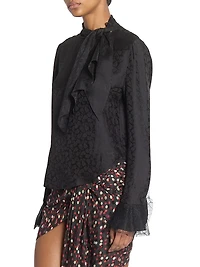 Raphaella Paisley Jacquard Tie-Neck Blouse