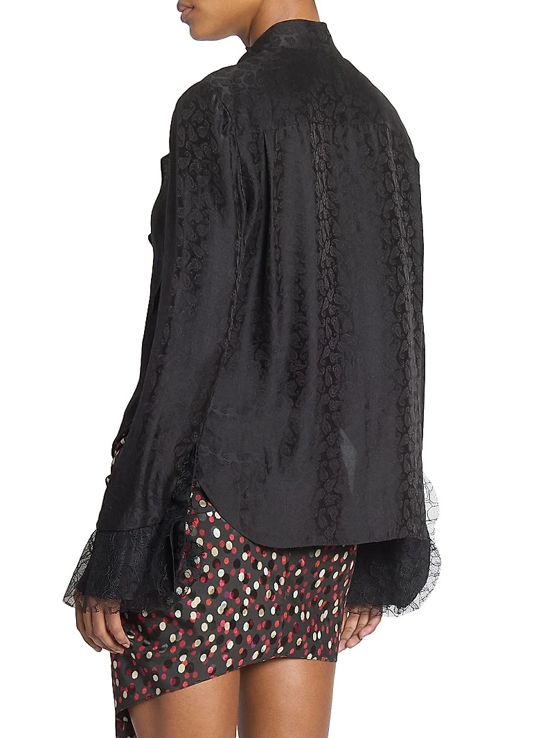 Raphaella Paisley Jacquard Tie-Neck Blouse