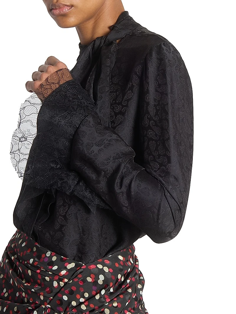 Raphaella Paisley Jacquard Tie-Neck Blouse