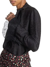 Raphaella Paisley Jacquard Tie-Neck Blouse