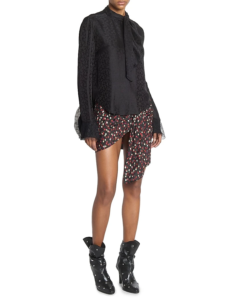 Raphaella Paisley Jacquard Tie-Neck Blouse