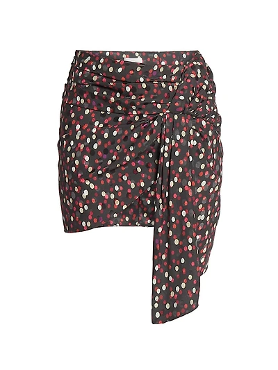 Ovia Asymmetric Polka Dot Stretch-Silk Miniskirt