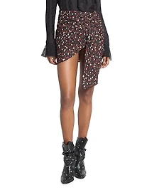 Ovia Asymmetric Polka Dot Stretch-Silk Miniskirt
