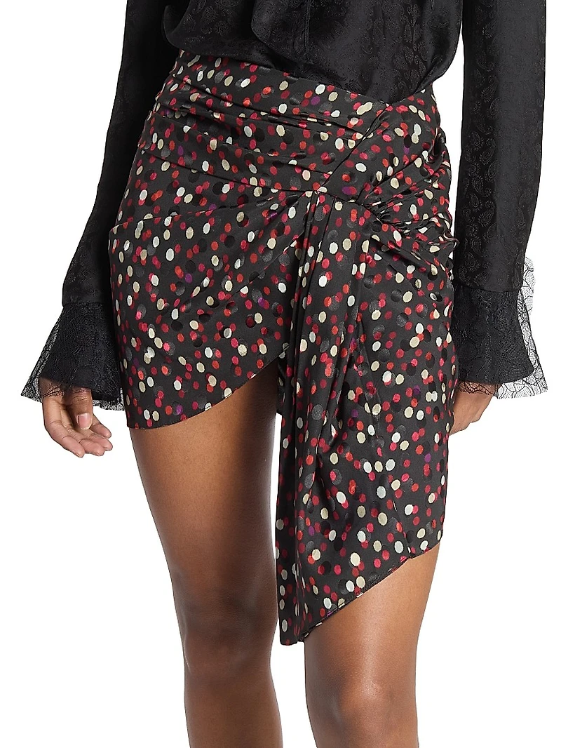 Ovia Asymmetric Polka Dot Stretch-Silk Miniskirt