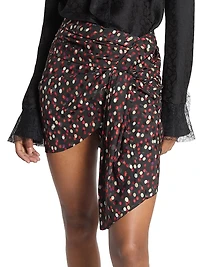 Ovia Asymmetric Polka Dot Stretch-Silk Miniskirt
