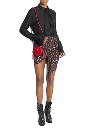 Ovia Asymmetric Polka Dot Stretch-Silk Miniskirt