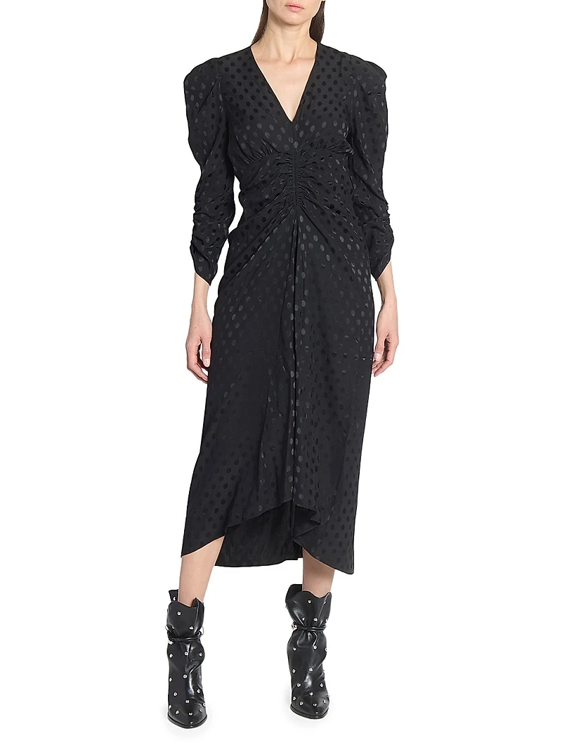 Albini Dot Stretch Silk Midi-Dress