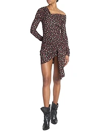 Elara Spotted Stretch Silk Asymmetric Minidress