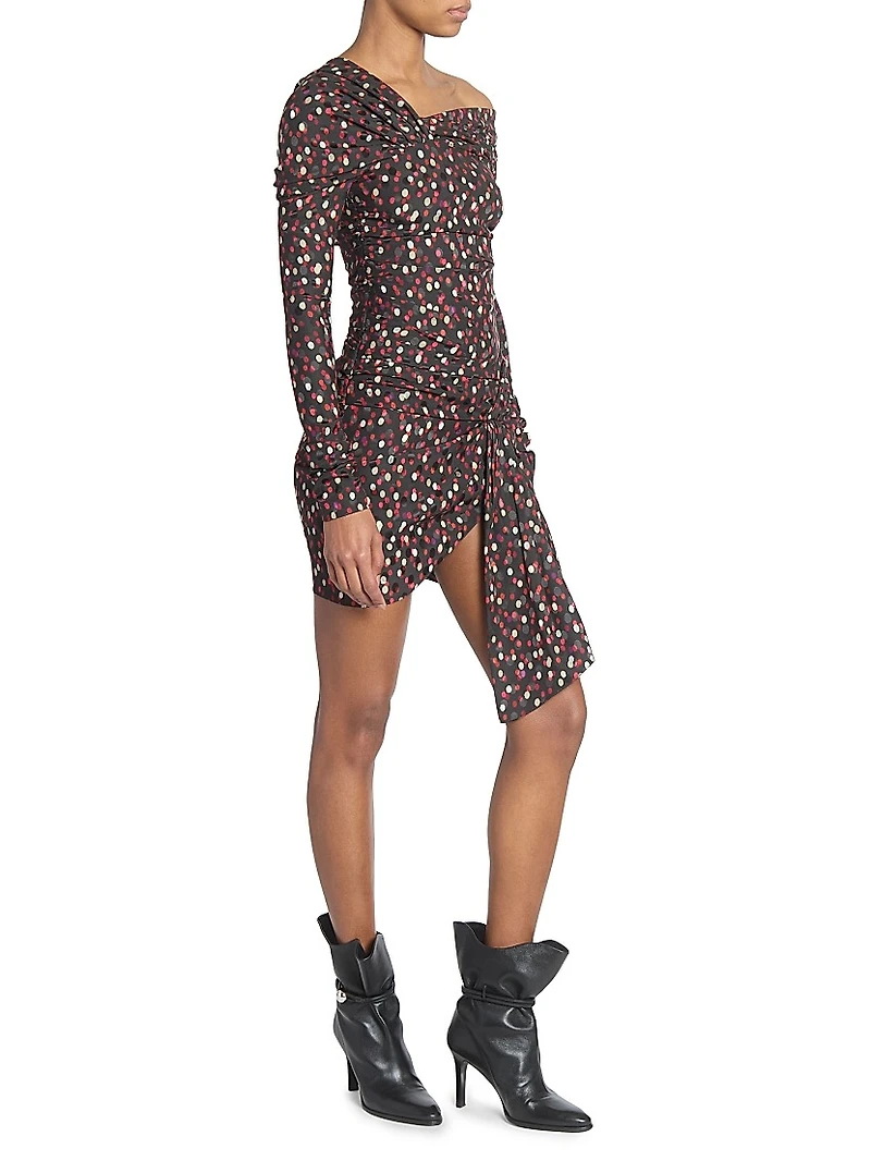 Elara Spotted Stretch Silk Asymmetric Minidress
