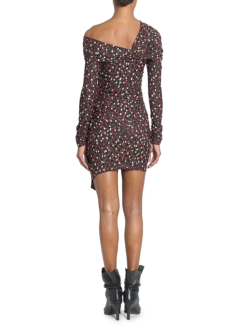 Elara Spotted Stretch Silk Asymmetric Minidress