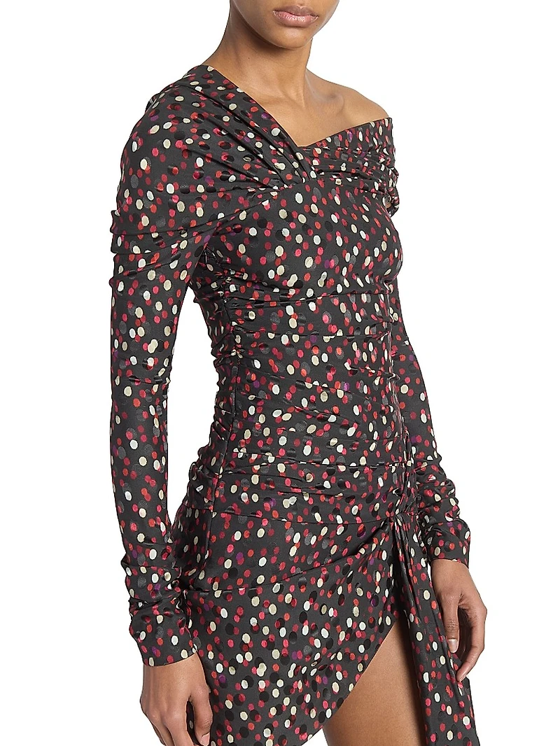 Elara Spotted Stretch Silk Asymmetric Minidress