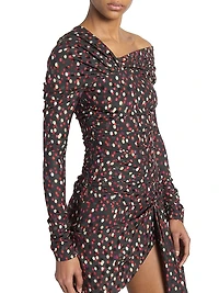Elara Spotted Stretch Silk Asymmetric Minidress