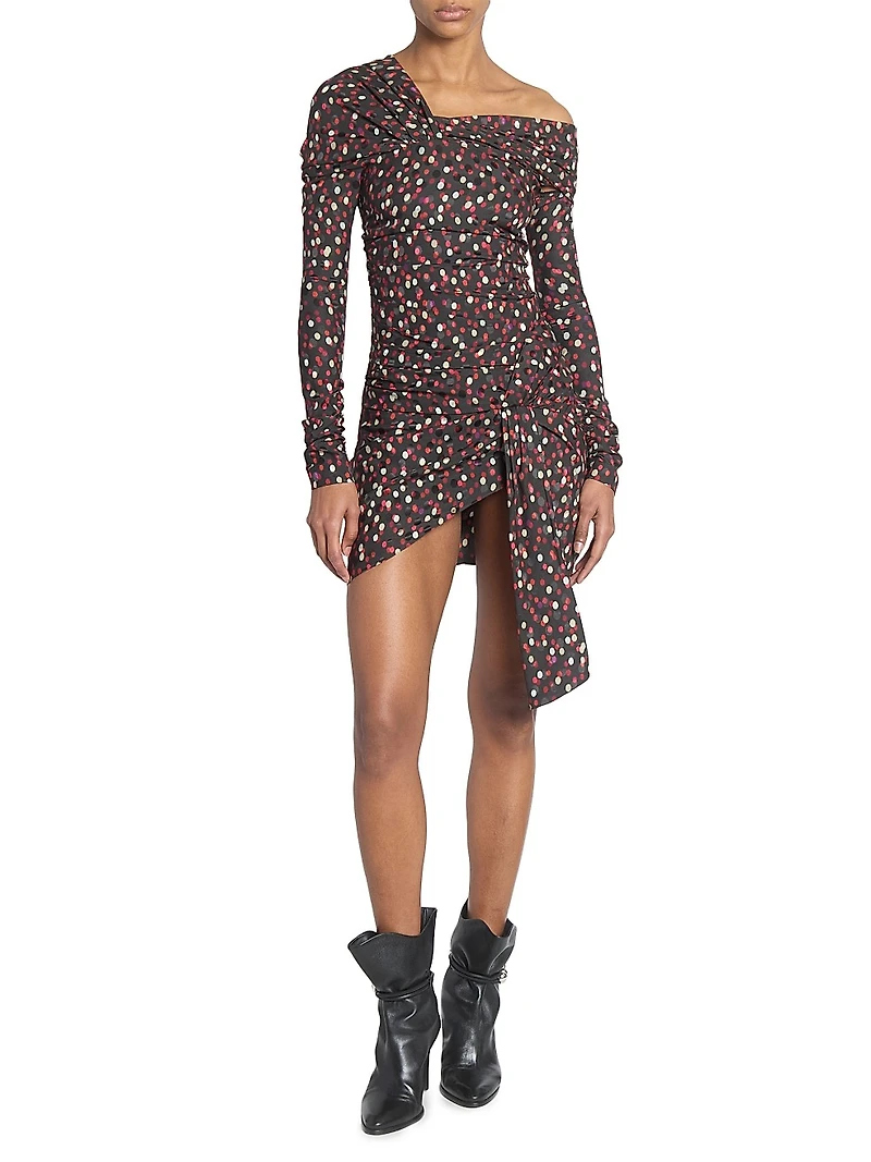 Elara Spotted Stretch Silk Asymmetric Minidress