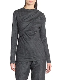 Asna Virgin Wool Pinstriped Draped Top