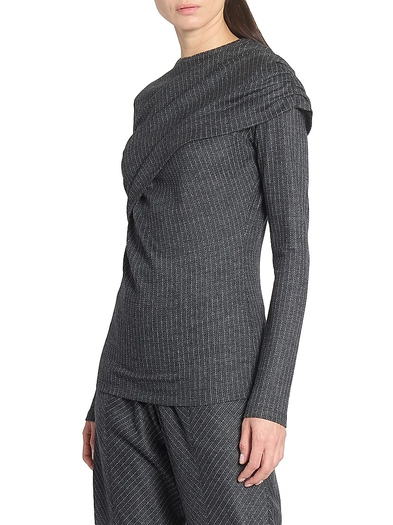 Asna Virgin Wool Pinstriped Draped Top