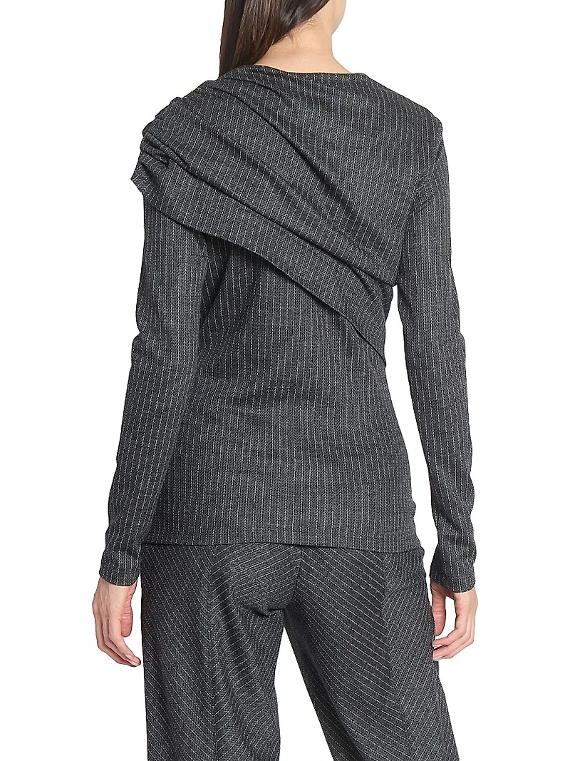 Asna Virgin Wool Pinstriped Draped Top