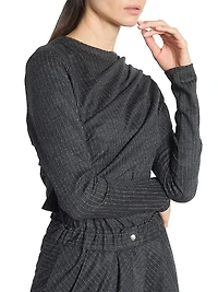 Asna Virgin Wool Pinstriped Draped Top