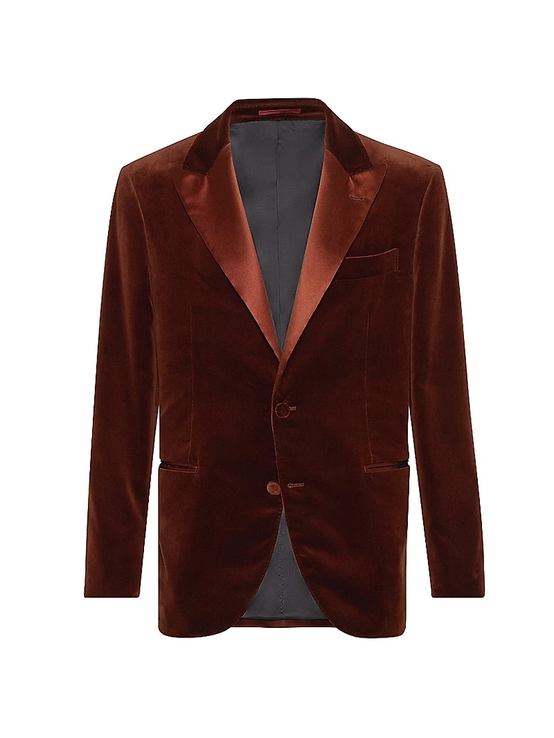 Cotton and Silk Velvet Tuxedo Jacket with Peak Lapels