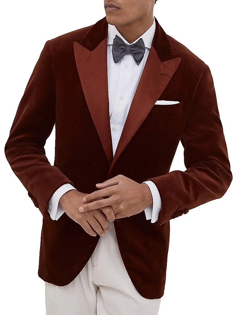 Cotton and Silk Velvet Tuxedo Jacket with Peak Lapels