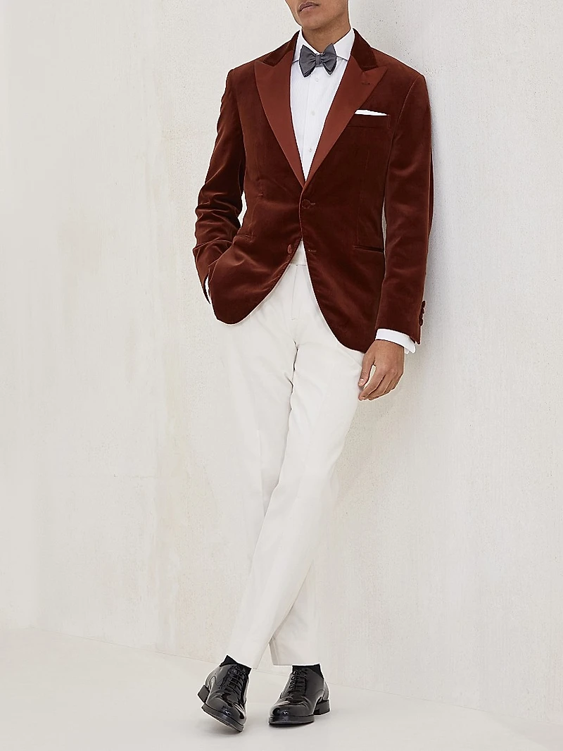 Cotton and Silk Velvet Tuxedo Jacket with Peak Lapels