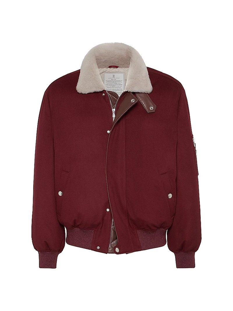 Bonded Wool Flannel Down Jacket with Shearling Lined Collar