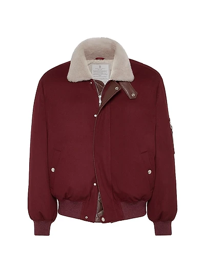 Bonded Wool Flannel Down Jacket with Shearling Lined Collar