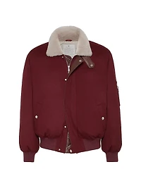 Bonded Wool Flannel Down Jacket with Shearling Lined Collar