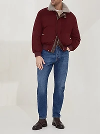 Bonded Wool Flannel Down Jacket with Shearling Lined Collar