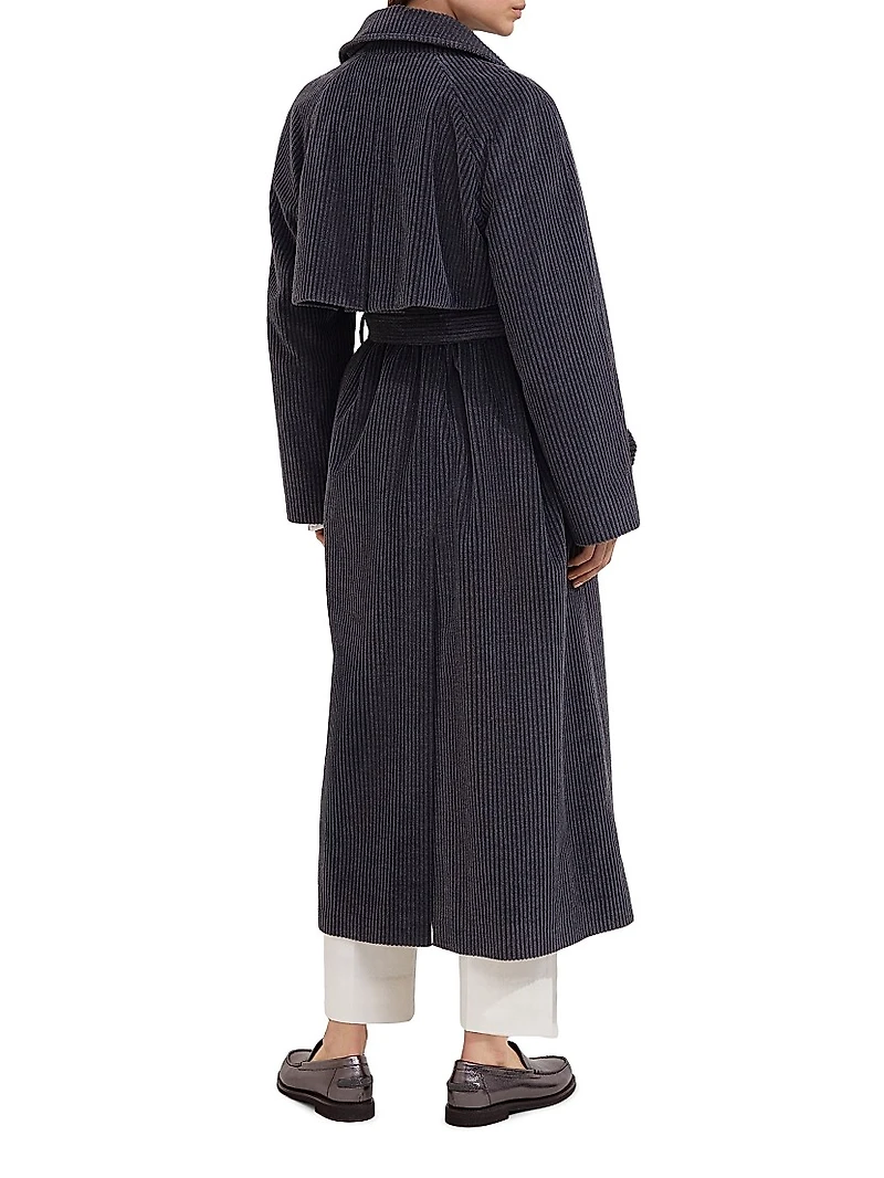 Cotton and Cashmere Wide Rib Corduroy Trench with Shiny Cuff Details