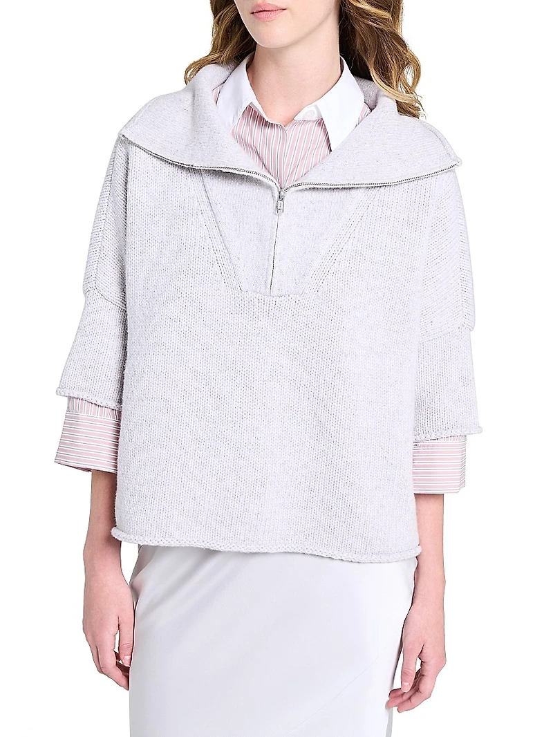 Paneled Cashmere Half-Zip T-Shirt