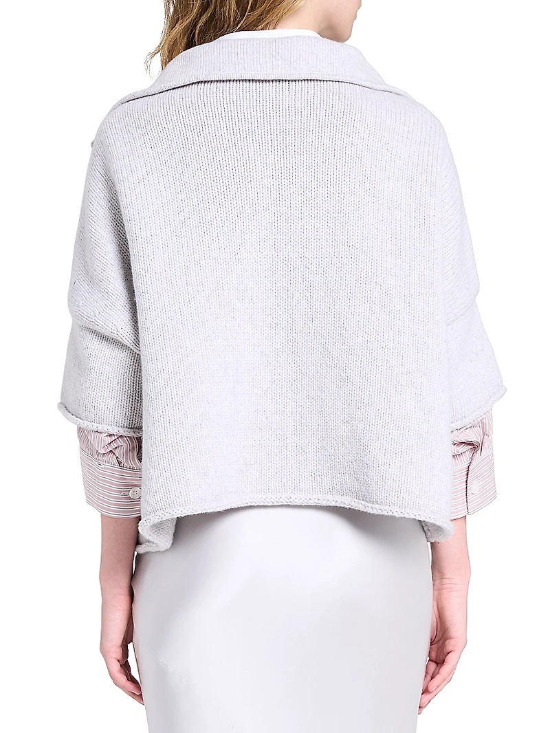 Paneled Cashmere Half-Zip T-Shirt