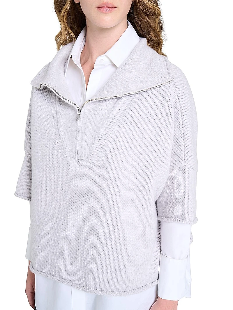 Paneled Cashmere Half-Zip T-Shirt