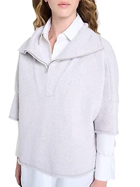 Paneled Cashmere Half-Zip T-Shirt