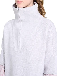 Paneled Cashmere Half-Zip T-Shirt